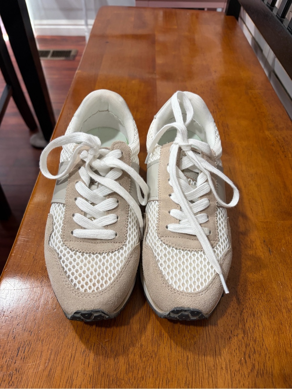 Greats Women's Beige and White Mesh Suede Sneakers